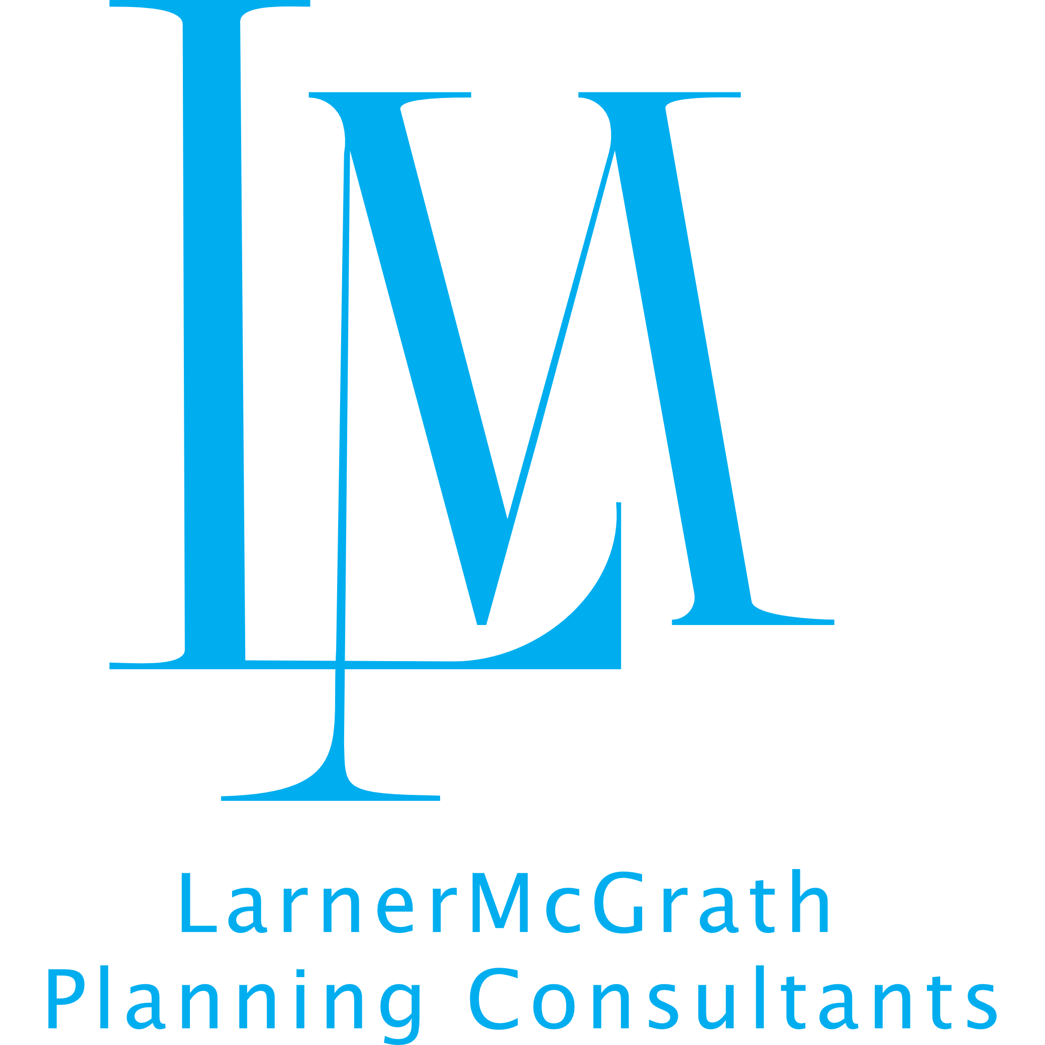 LarnerMcGrath monogram-style logo - capital letters 'L' and 'M' in elegant serif font.